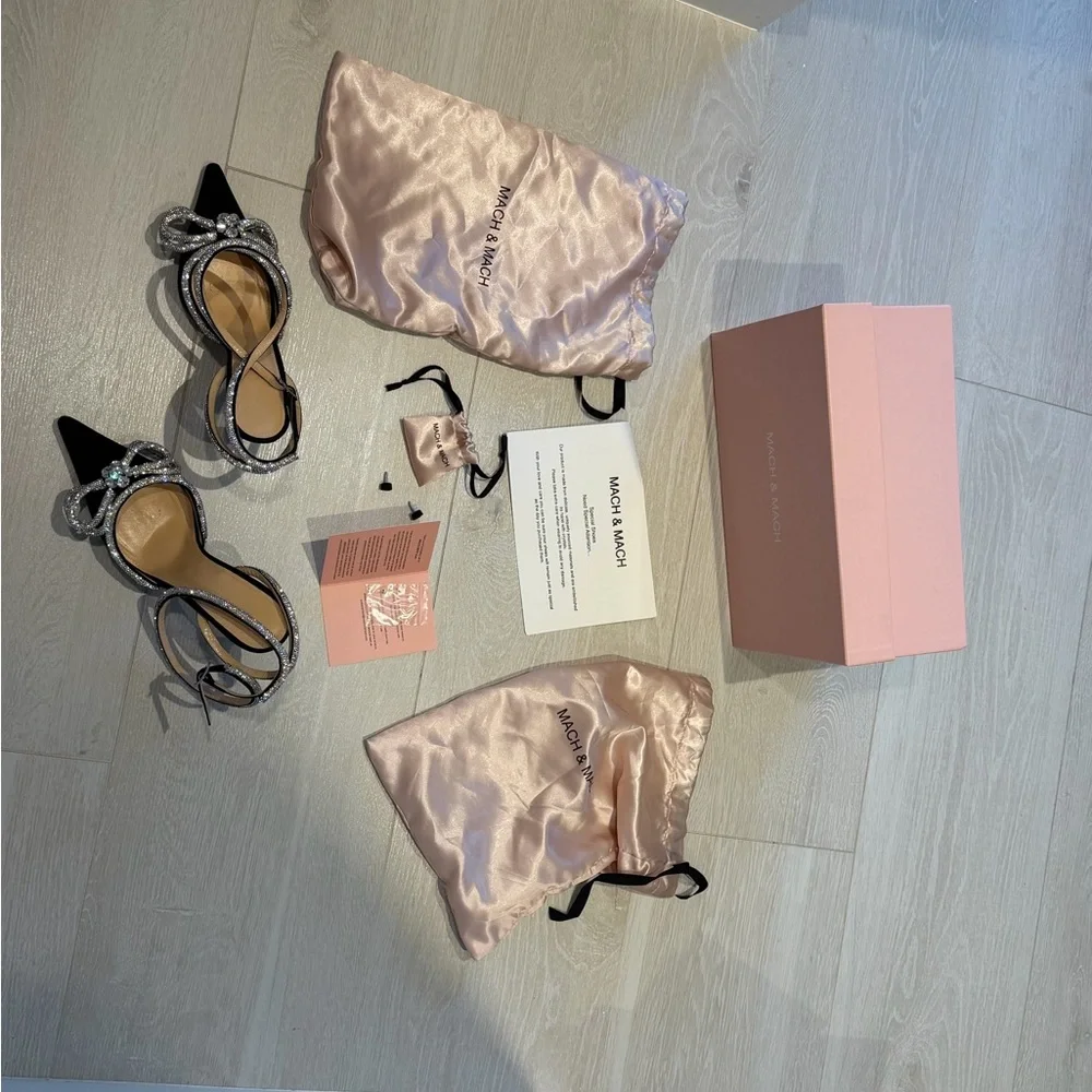 MACH & MACH Double Bow Satin Heels - Picture 2 of 12